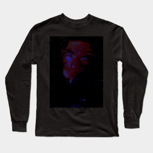 Portrait, digital collage and special processing. Man looking on us from darkness. Eyes. Brighter. Red, blue and green. Long Sleeve T-Shirt